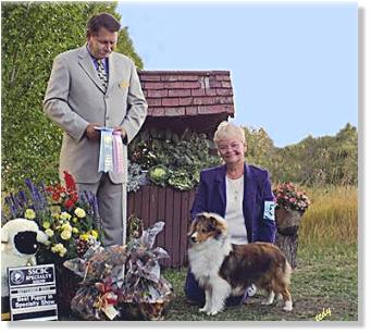 Lexi is pictured at 7 months old winning BEST PUPPY IN SPECIALTY SHOW